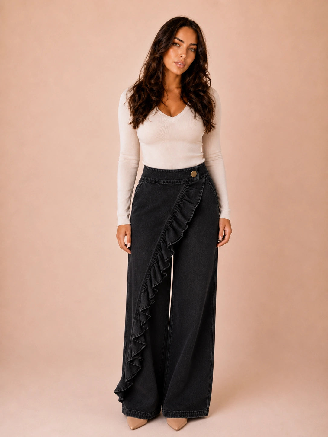 Avalon Ruffle-Trim Wide Leg Jeans