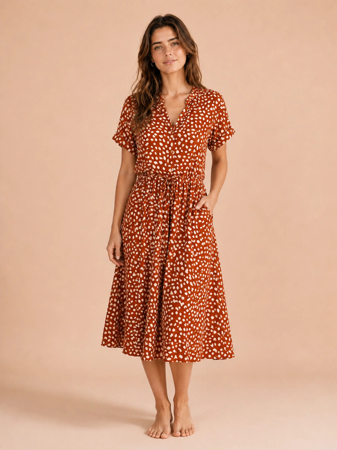Cambria Dot Short-Sleeve Shirt Dress