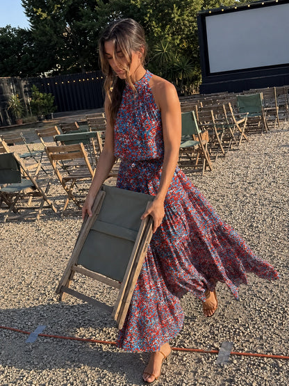 Lorne Tie-Neck Tiered Floral Maxi Dress