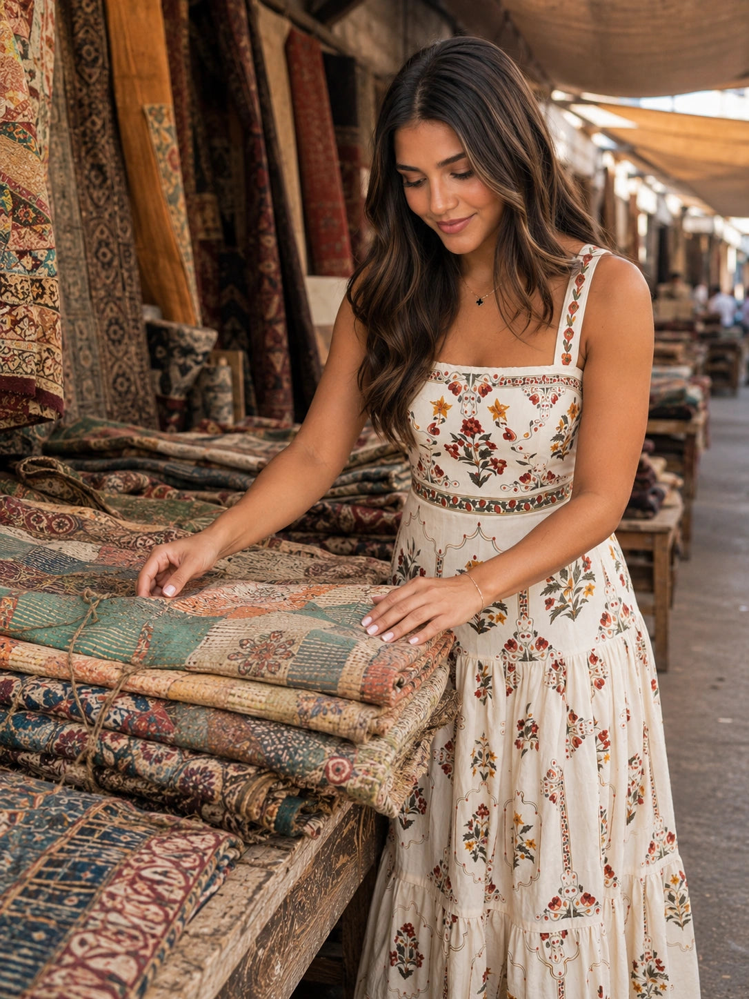 Careyes Tiered Block-Print Maxi Dress