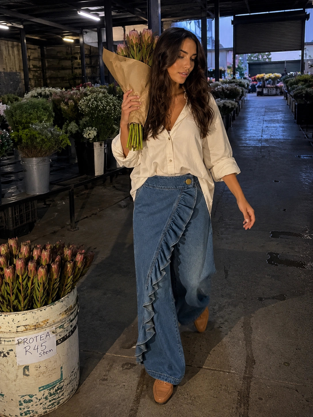 Avalon Ruffle-Trim Wide Leg Jeans
