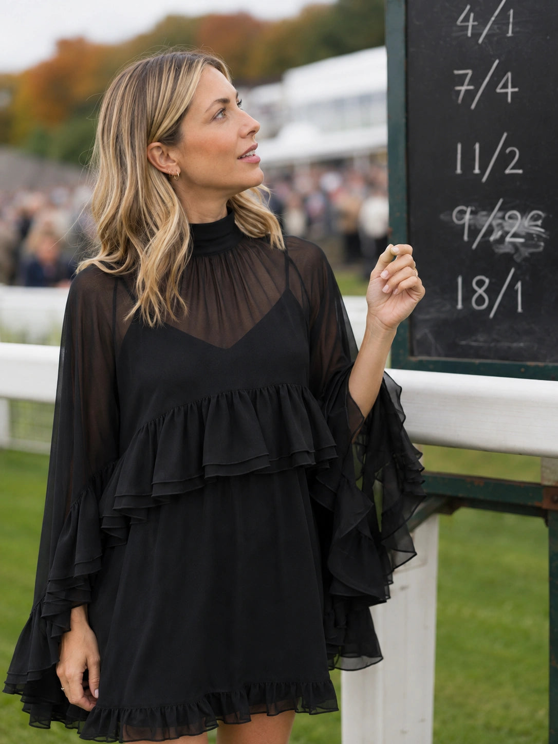 Savannah Ruffle Cape-Sleeve Mini Dress