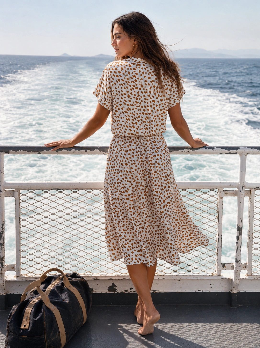 Cambria Dot Short-Sleeve Shirt Dress