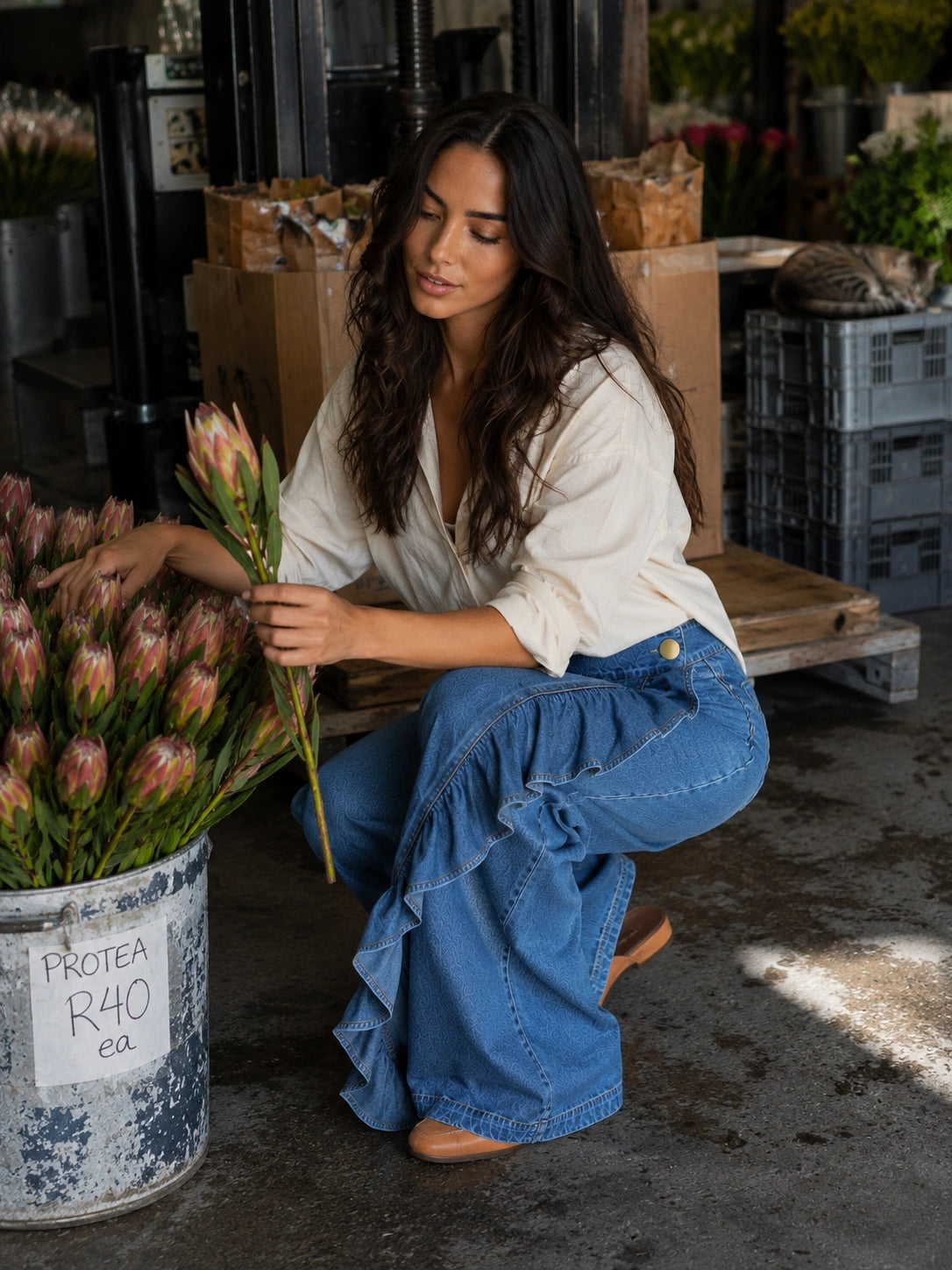 Avalon Ruffle-Trim Wide Leg Jeans