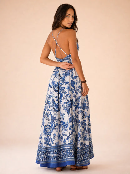 Positano Backless Floral Maxi Dress