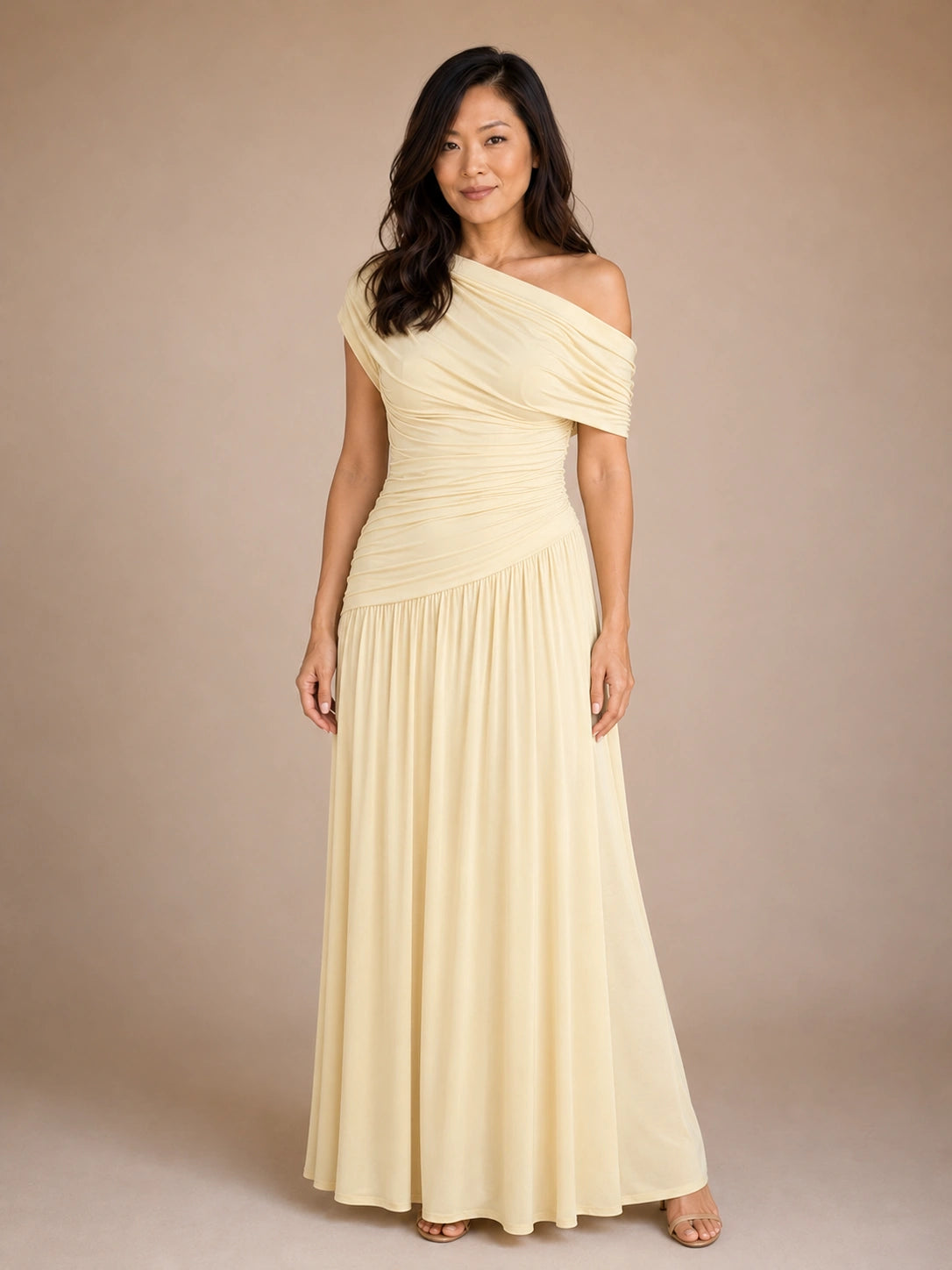 Deauville Ruched One-Shoulder Maxi Dress
