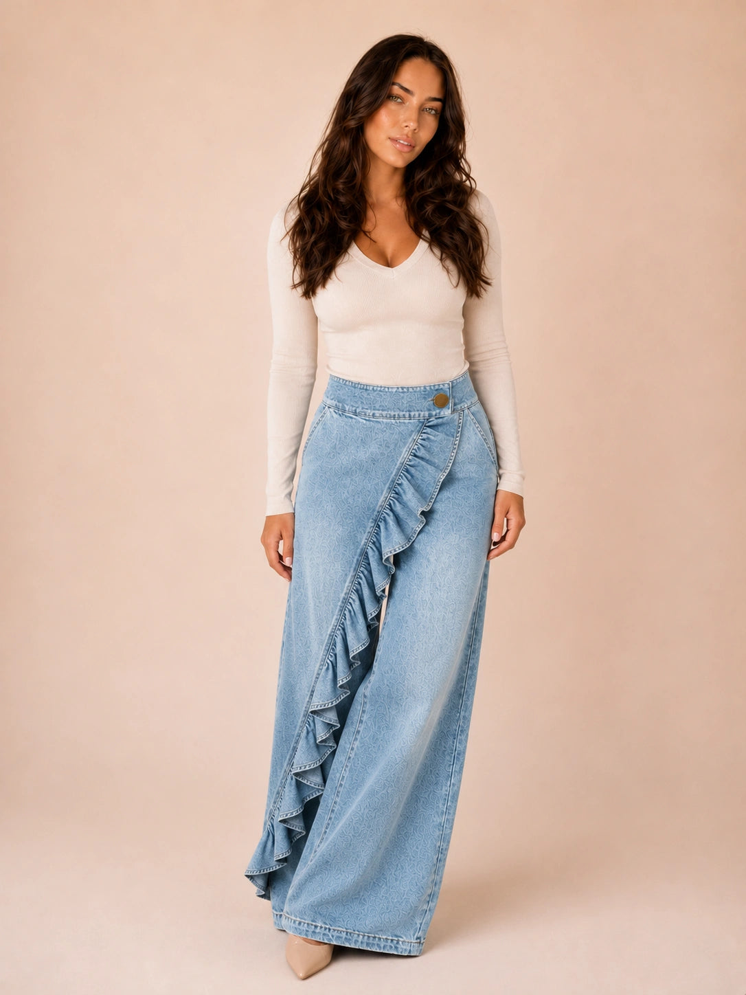 Avalon Ruffle-Trim Wide Leg Jeans