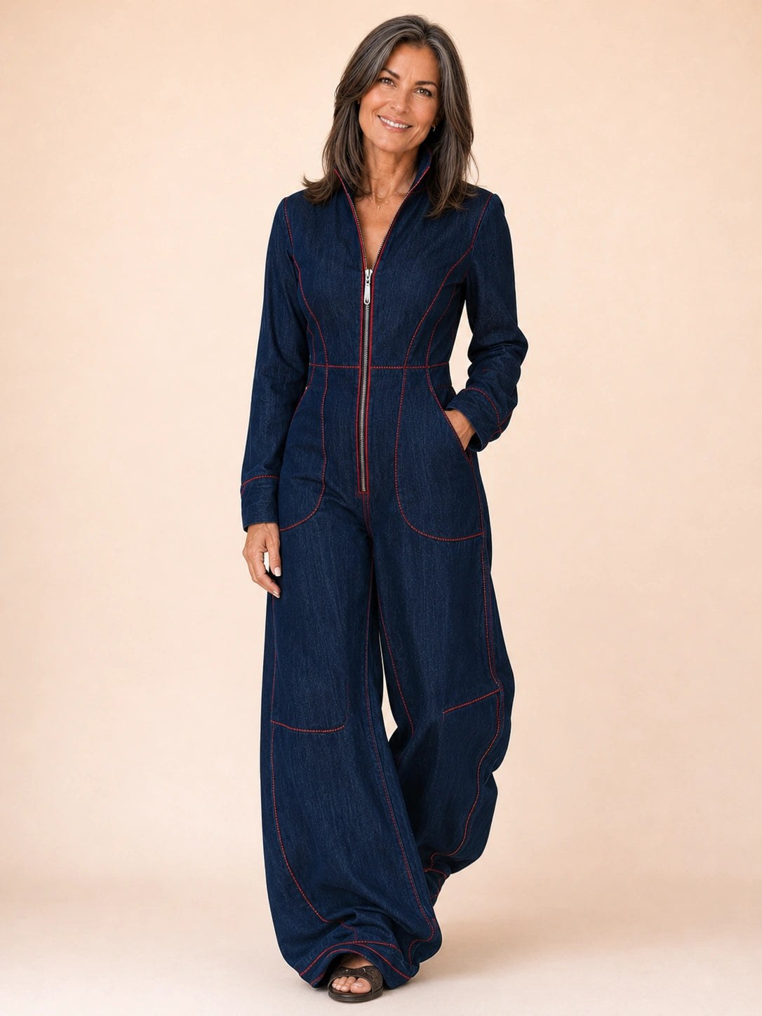 Eze Zip-Front Wide-Leg Jumpsuit