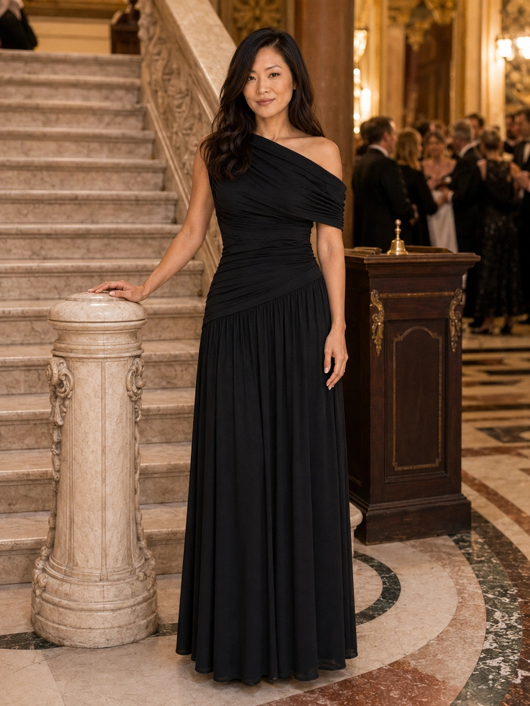 Deauville Ruched One-Shoulder Maxi Dress