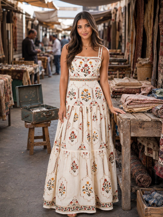 Careyes Tiered Block-Print Maxi Dress