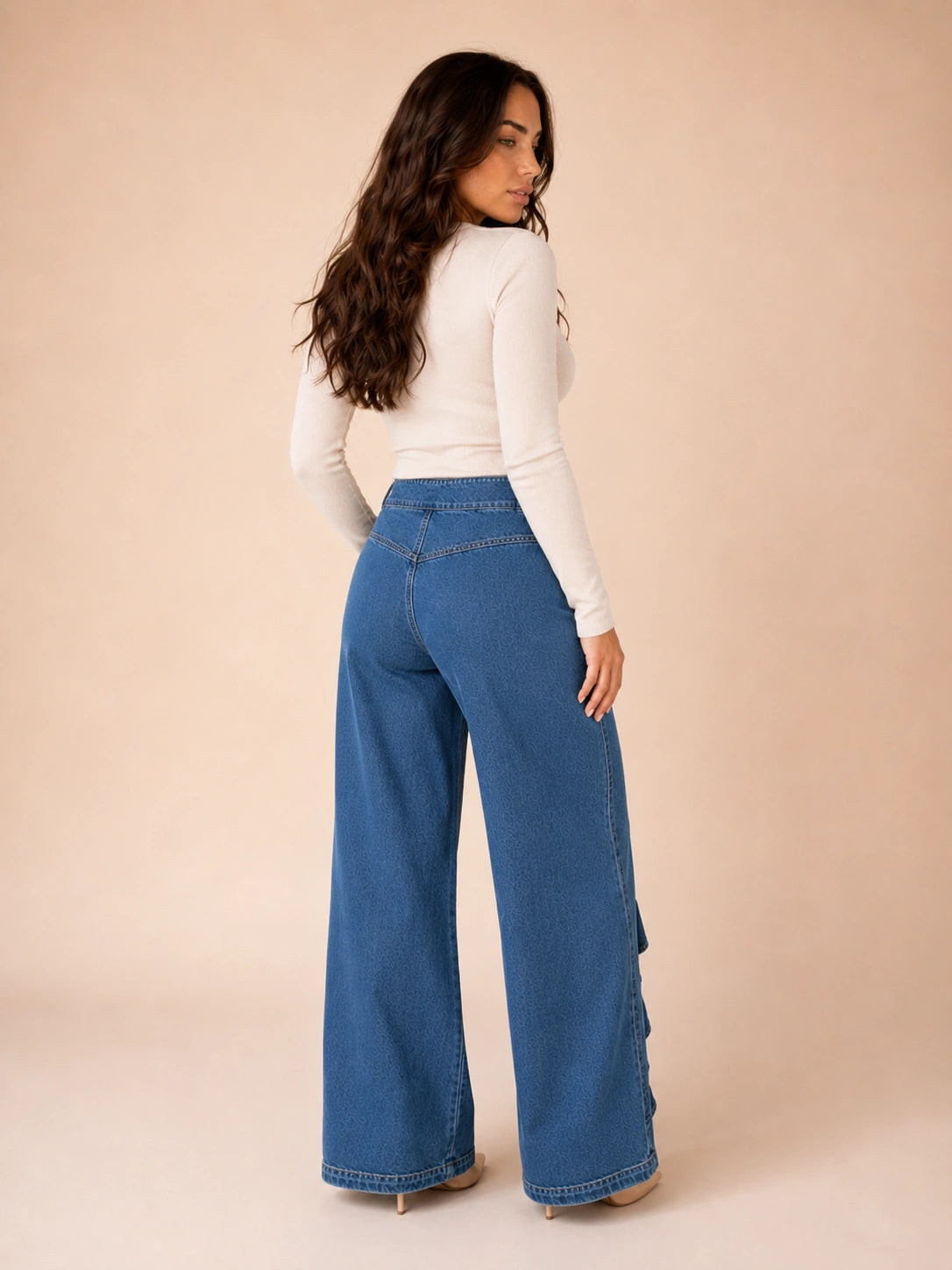Avalon Ruffle-Trim Wide Leg Jeans