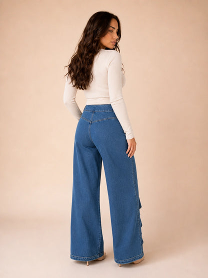 Avalon Ruffle-Trim Wide Leg Jeans