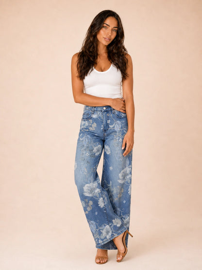 Sorrento Floral Print Wide-Leg Jeans