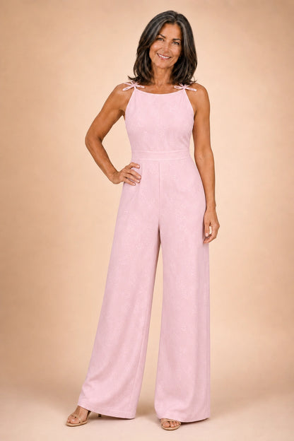 Ravello Wide-Leg Jacquard Floral Jumpsuit