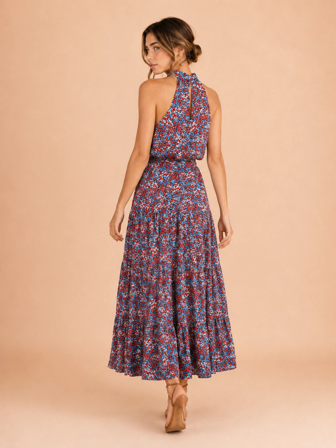Lorne Tie-Neck Tiered Floral Maxi Dress