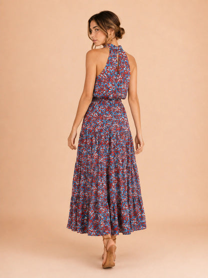 Lorne Tie-Neck Tiered Floral Maxi Dress