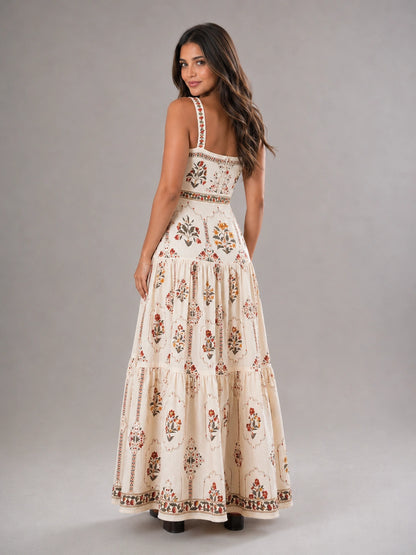 Careyes Tiered Block-Print Maxi Dress