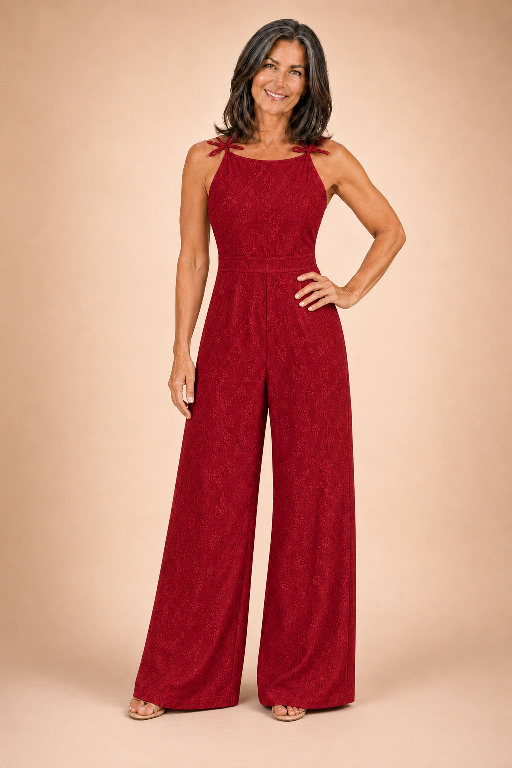 Ravello Wide-Leg Jacquard Floral Jumpsuit
