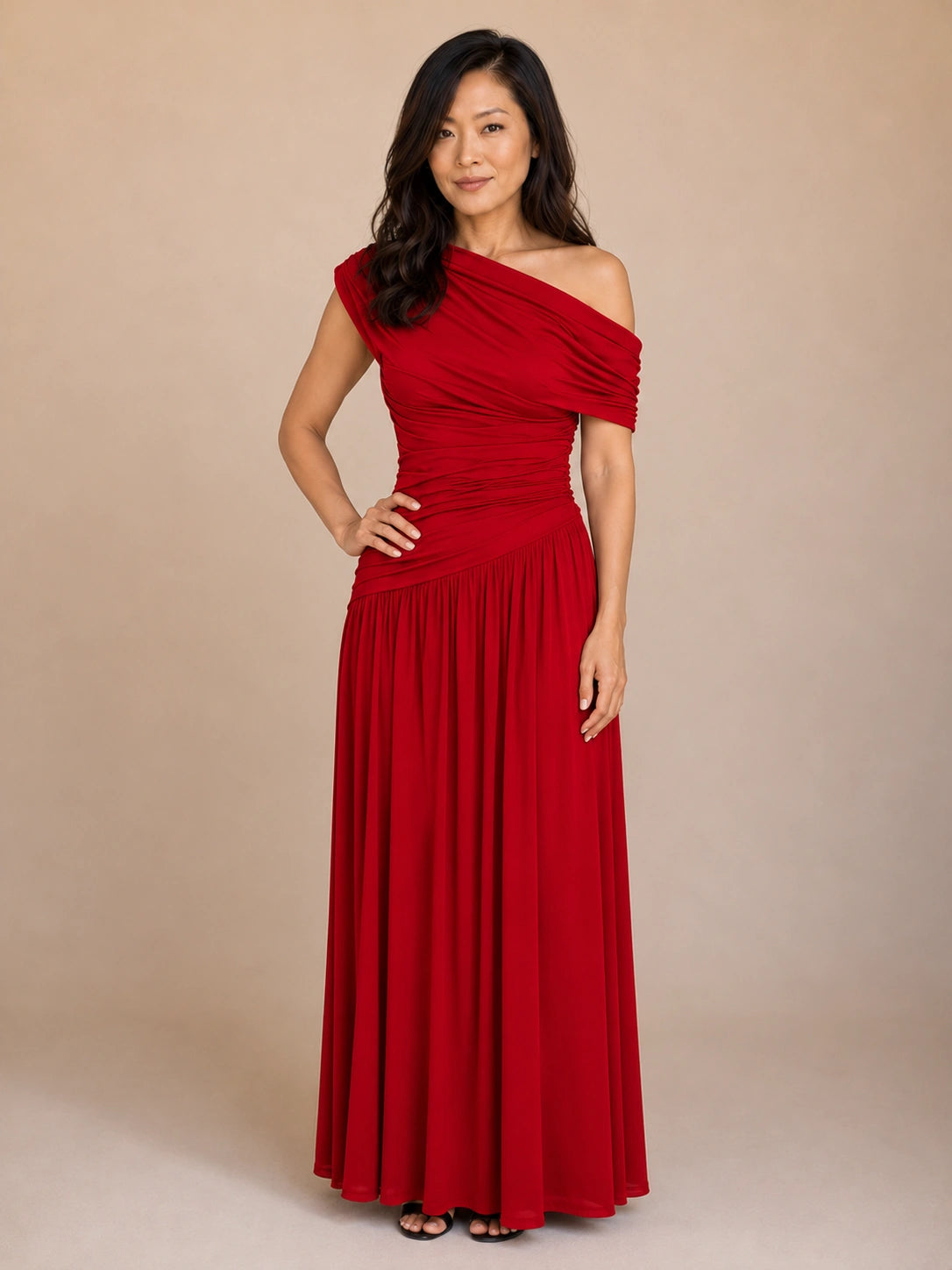 Deauville Ruched One-Shoulder Maxi Dress
