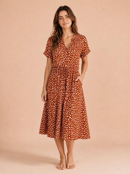 Cambria Dot Short-Sleeve Shirt Dress